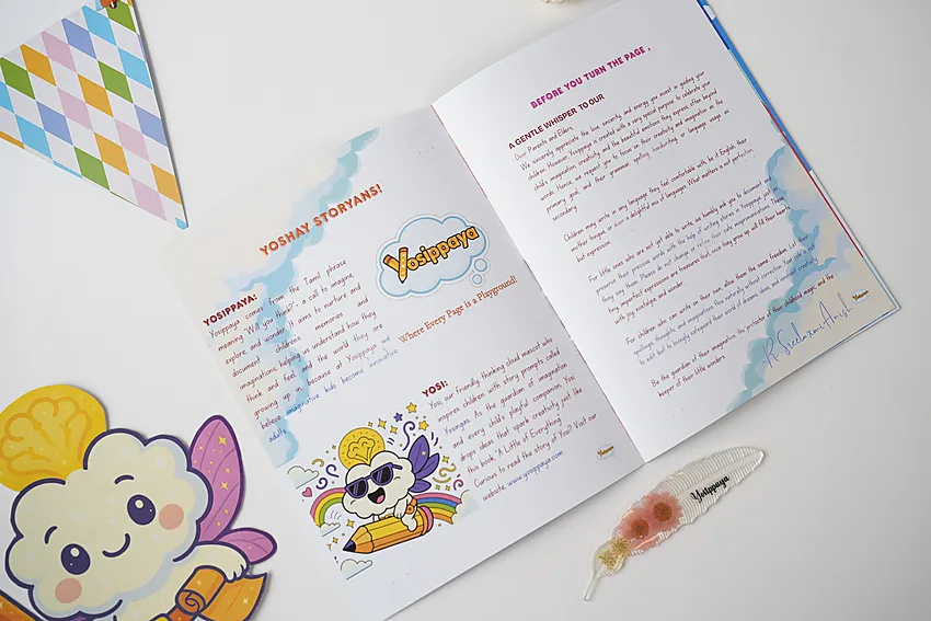 An open Yosippaya book showing the welcome spread addressed to parents and to the young reader